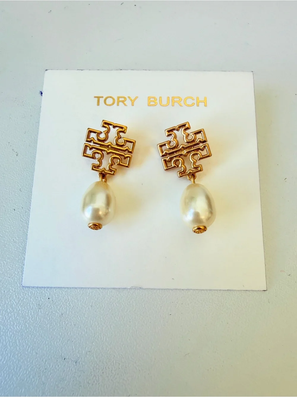 Tory Burch Britten Pearl Drop Pierced Earrings NWT